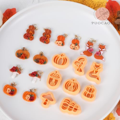 Puocaon Fall Pumpkin Polymer Clay Cutters for Jewelry Fox Earrings Making