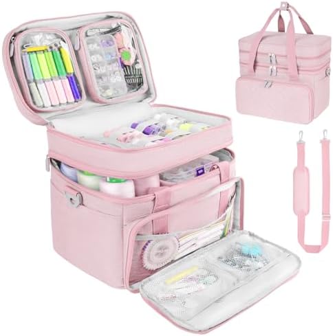 Double-Layer Sewing Organizer Bag with Detachable Pockets, Pink