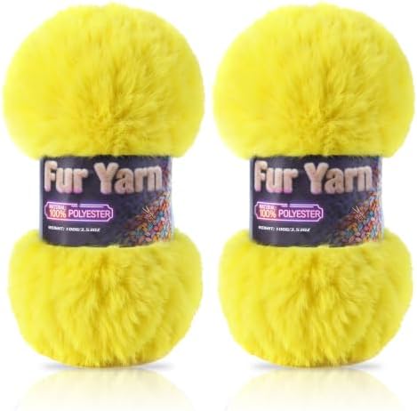 Faux Fur Yarn Soft Fluffy for Crocheting - 2 Skeins(Each 3.5oz/100g, 71yd/65m) - Chunky & Fluffy Yarn for Crochet Amigurumi, Blankets, Hand Knitting, Scarves &Crafts (2, Lemon Yellow)