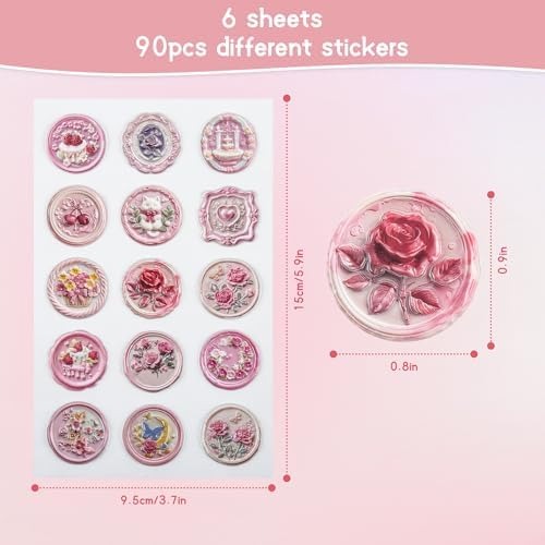 90PCS Pre-Made Envelope Seal Stickers, Classic Vintage Theme Waterproof Self-Adhesive Stickers for Wedding Invitations, Birthday Gift Wrapping, Scrapbook & Journal Decoration (90PCS Classic Vintage)