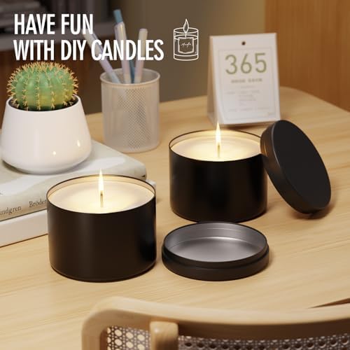 Empty Candles Tins 8 oz Candle Jars 24 pcs Candle Containers for Candle Making with Lid (Black-8oz)