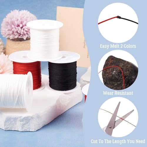 6 Rolls Nylon Cord Bracelets String 0.6mm 0.8mm Nylon Beading Thread 3 Colors Braided Chinese Knotting Cord for Macrame Friendship Bracelets Jewelry Making DIY Crafts