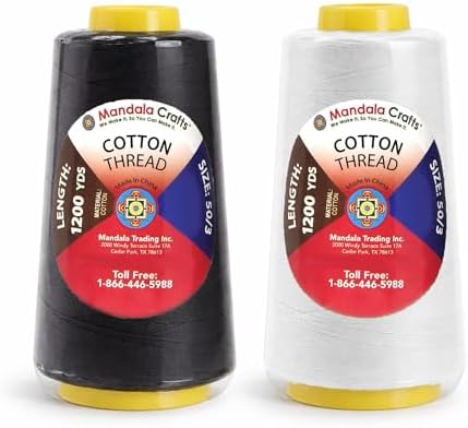Mandala Crafts Black White Mercerized Cotton Thread for Sewing Quilting