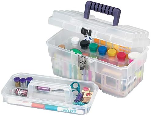 Akro-Mils 14-Inch Plastic Toolbox with Removable Tray, Steel Latch &Padlock Eye, Industrial-Grade Storage Box for Hobby Supplies, Crafts,and Tools,14" x 8" x 8", Made in USA,Clear (09514) (Pack of 3)