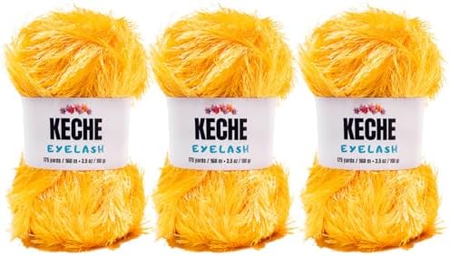 Eyelash Fun Fur Yarn - Premium Soft Crochet Yarn DIY Hand Knitting 100% Polyester 175 Yds 3.53 Oz (Pack of 3) - Mustard
