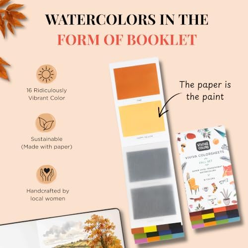 Viviva Travel Watercolor Sheets - Fall 16 Colors, Portable Paint Set