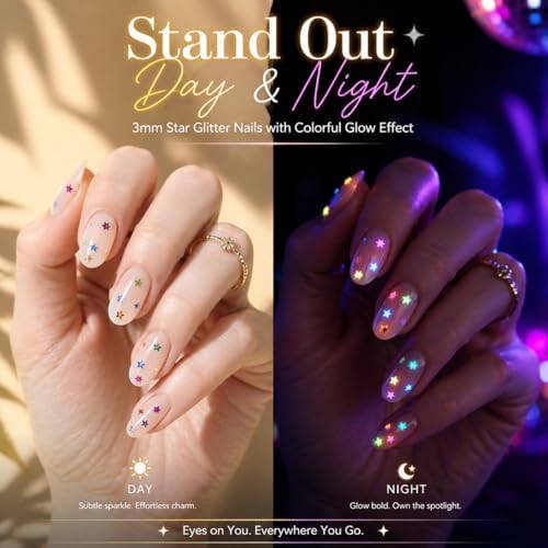 Sourcingbay Glow in The Dark Star Glitter | 3mm Luminous Sequins for Nail Art, Slime, Resin Craft & Party Decor | 0.35oz Natural Color | PVC Non-Toxic Phosphor Coating