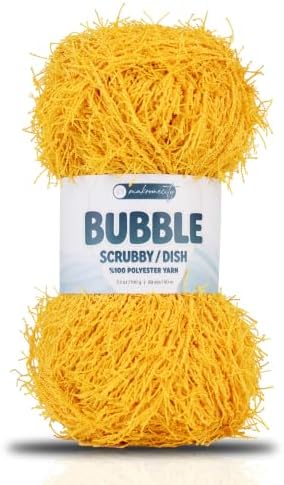 Makromecity Bubble Scrubby Yarn - 100% Premium Polyester Yarn for Crocheting and Knitting - 3.5 Oz (100g), 98 Yds (90m) - Ideal for Dishcloths, Crafting & Bath Washcloths (Yellow, 1 Skein)