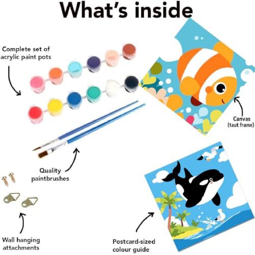 FQOVKYN 4 Pack Paint by Numbers Kit for Kids with Frame, Cute Marine Animals Kids Paint by Numbers Ages 4-6-8, Easy DIY Acrylic Oil Painting by Number for Gift Home Wall Decor(8x8 inch)