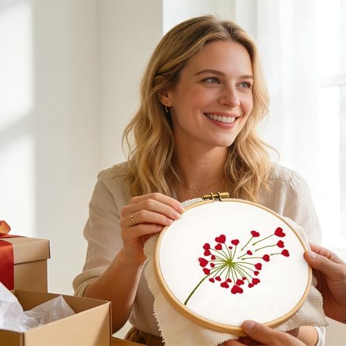 Lover Valentine's Embroidery Kits for Beginners Adults, Heart Shaped Hand Embroidery Kits, Cross Stitch Kits for Adult Anniversary Valentine's Gifts, Entire Set of Embroidery Supplies & Video Tutorial