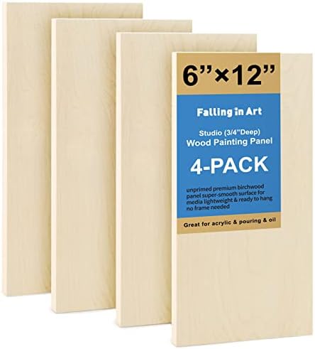 Falling in Art 4 Pack 6x12’’ Unfinished Birch Wood Panels Kit for Painting