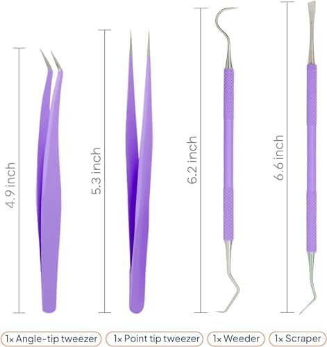 Premium Vinyl Weeding Tool Kit - Precision Stainless Steel Weeder - Hook and Pick with Fine Tweezers Crafting Set for Cricut Vinyl - by iVyne (Purple)