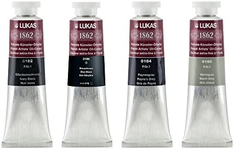 LUKAS 1862 Professional Artist Oil Paint - Grey to Black, 37 mL - Set of 4 - Outstanding Lightfastness, Non-Yellowing, with Beeswax for Smooth, Buttery Texture, Consistent Hue for Professional Artists