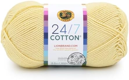 Lion Brand Yarn, 24/7 Cotton Yarn, Buttercream, Yellow, 1 Pack