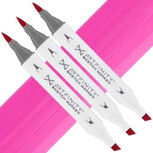 Artfinity Sketch Markers - Set of 3 - Magenta RV1-5, Vibrant, Professional, Dye-Based Alcohol Markers for Artists, Drawing, Travel, & More