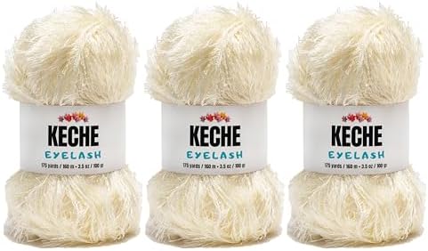 Eyelash Fun Fur Yarn - Premium Soft Crochet Yarn DIY Hand Knitting 100% Polyester 175 Yds 3.53 Oz (Pack of 3) - Cream