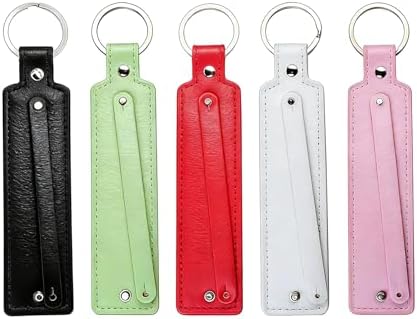 VASANA 5Pcs PU Leather Blank Keychain with 8mm Belts Multi-Colors Blanks Engraving Key Chains Key Fob Kit for DIY Craft Leathers Working (Random Color)