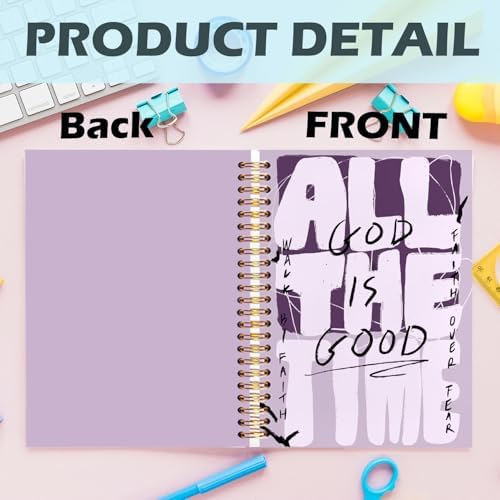 Yhtrg Pink Christian Spiral Notebooks, God Is Good All the Time Bible Journal Notebook, Bible Jesus Notebook for Note Taking, Christian Gifts for Women Men, 5.5x8.3 Inch