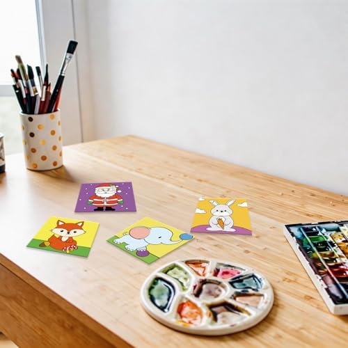 Anseal 12 Packs Pre Drawn Canvas to Paint, 4" X 4" Animal Pre-Printed Canvas Paint Party, Stretched Outline Painting Boards for Beginners, Party Favor