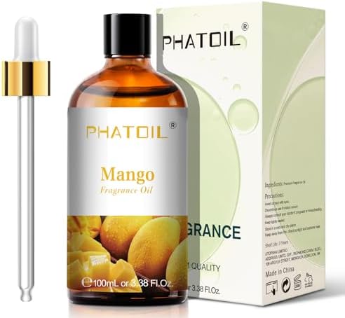 PHATOIL Mango Fragrance Oil for Diffuser Aromatherapy 3.38FL.OZ | Long Lasting Scented Oils For Humidifier, Air Freshener, DIY Soap Candle, Scent Project Making, Aroma Oil for Home Freshening
