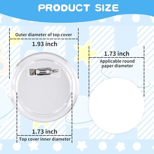 100 Pack Acrylic Button Pins Badge, 45mm/1.77 Inch Clear Acrylic Pins Buttons Badges Kit with Blank Round Paper, DIY Acrylic Pin Buttons