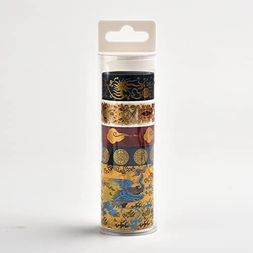5 Rolls Washi Masking Tape 15/20/50 Mm Wide Set,Retro Style Dragon and Phoenix Decorative Craft Tapes,for DIY School Supplies,Gift Wrapping,Bullet Journals,A