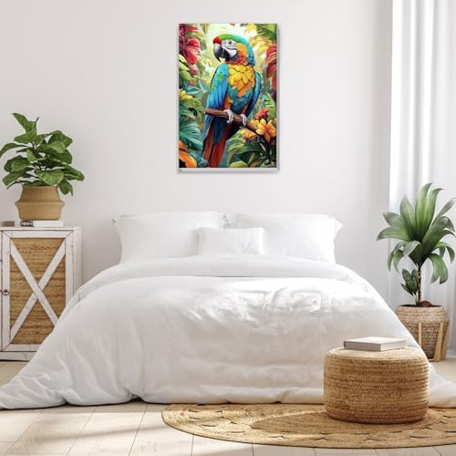 Bowetile Framed Paint by Numbers Parrote for Adults Beginners, Adults' Paint-by-Number Birds Kits, Easy Adult Paint by Number Kits on Canvas, Acrylic Animals Number Painting for Home Decor, 8x12in