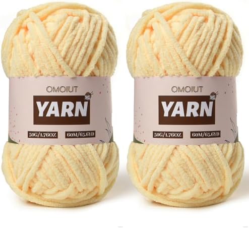2 Packs Plush Chenille Chunky Crochet Yarn - Baby Yarn for Crocheting Soft - Velvet Yarns Knitting for Blankets Crafts - Fluffy Amigurumi Yarns 100g/131yds (2 Yellowish)