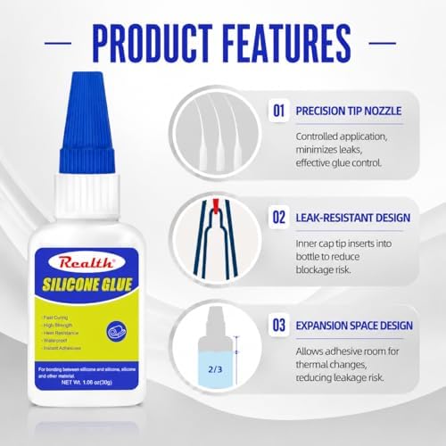 Silicone Glue Instant Glue 30g 2 Pack, Clear Waterproof Fast-Drying