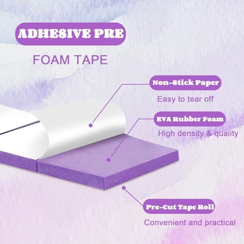 168 Pcs Foam Tape Craft Double Sided Precut 3/4 X 1/2 Inch 3D Adhesive Foam Squares Self Adhesive Dots Purple for Halloween Christmas DIY Crafts Art Sewing Supplies（1 Roll,Purple）