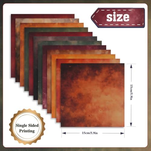 Konsait 24 Sheets Vintage Origami Papers 6x6, Aged Paper Textured Paper Fall Decorative Cardstock for Fall Scrapbook Card Making Supplies Scrapbook Supplies