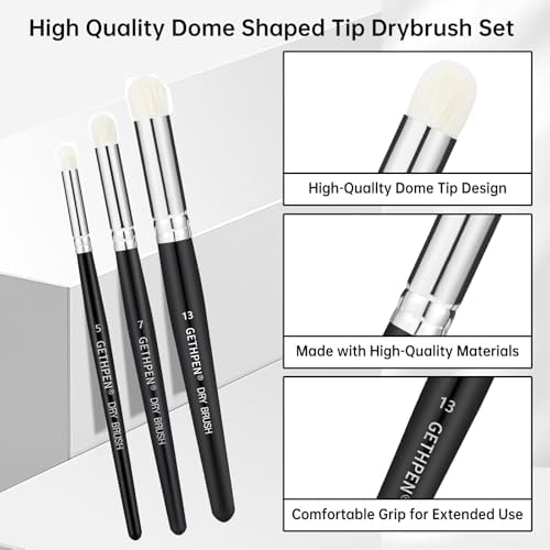 GETHPEN Drybrush Paint Brush Set, 5 Sizes Hobby Detail Paint Brushes