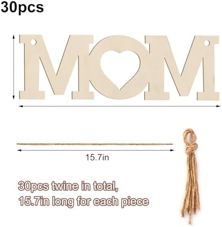 Mum 30Pcs Unfinished Wooden Mother's Day Gift Ornaments DIY Craft Mother Birthday Present-30Pack Paintable Blank Natural Mom Cutouts Hanging Wood Slices for Kids Art Crafts DIY Gift for Mom