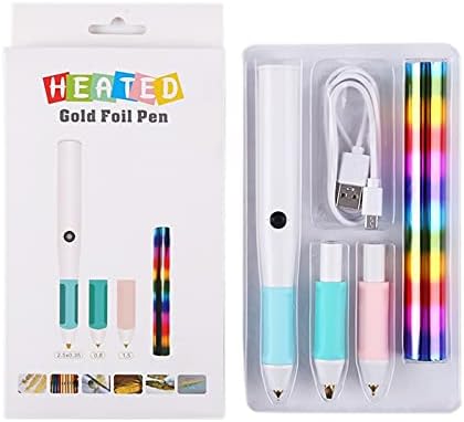 3 Size Tips Heat Foil Pens & 1pcs Heat Activated Foil Roll Sets for Card Making Scrapbooking Tools All in One Kits Drawing Pen USB Powered DC5V Foil Quill Starter Kits for Scrapbooking Crafting Tool