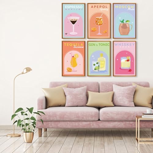 6 Pack Paint by Numbers Kit for Adults Beginners - Cocktail Adult Paint by Number Kits on Canvas Without Frame, DIY Cocktail Acrylic Oil Number Painting Kits for Gift Home Wall Decor 8x12 Inch