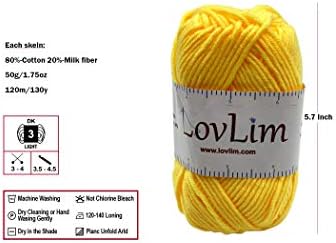 Yarn Pack, 2 skeins of 50g Each, Soft Cotton Yarn for Crochet and Knitting, Craft DK Amigurumi Yarn (Yellow)