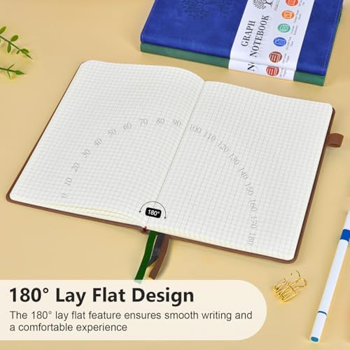 Graph Paper Notebook 5.9"×8.5", 160 Pages Grid Notebook, A5 Graphing Paper | Hardcover Leather Journal for Women & Men,100 Gsm, Grid Spacing 5mm x 5mm, Medium Size, Grid notebook for Work, School, Math