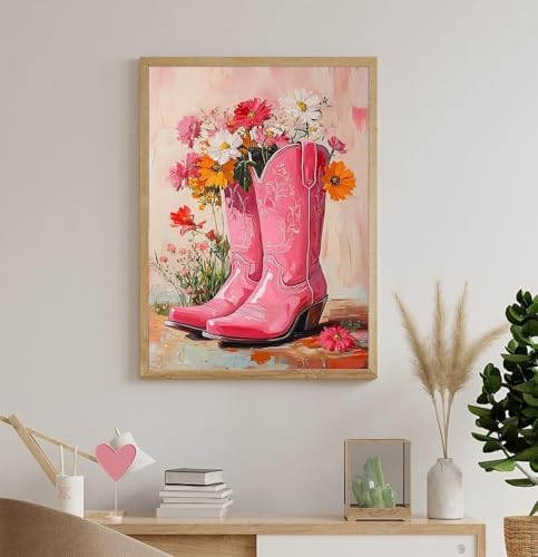 GEWOUVIN Pink Boots Diamond Art Kits for Adults, Diamond Painting Kit for Beginners, Round 5D DIY Diamond Dots Art,Full Drill Painting Kit Art and Crafts for Adults Home Wall Decor【11.8x15.7inch】