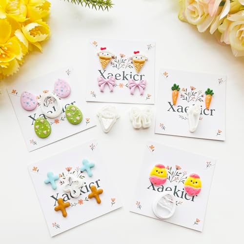 Easter Polymer Clay Cutters Set - 12pcs Sharp & Durable Bunny, Chick, Ice Cream & Egg Shapes for DIY Earring Jewelry Making, Soft Clay Crafts & Spring Holiday Supplies