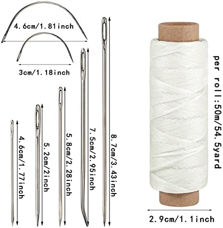 55 Yards Waxed Thread with 7 Leather Sewing Needles, White