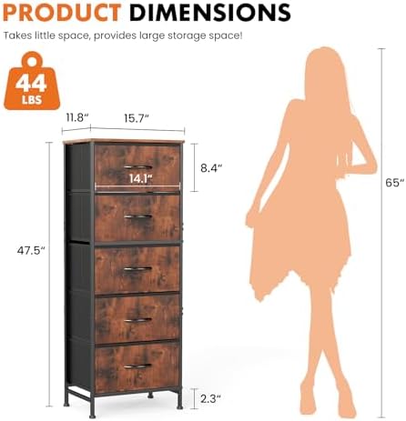 Sweetcrispy 5 Storage Drawer Bedroom Dresser, Tall Dresser for Organizer