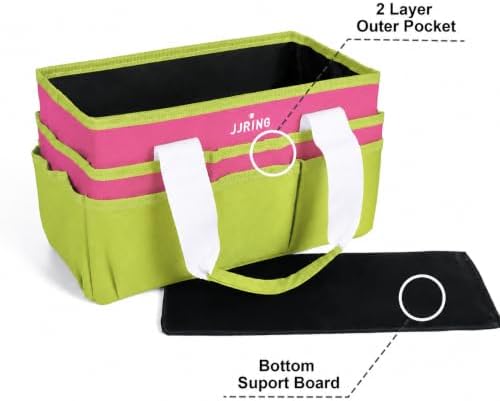 JJRING Craft Organizer Tote Bag Art Storage Caddy Bright Green and Red | With Multiple Pockets For Sewing, Scrapbooking, School, Medical, And Office Supplies