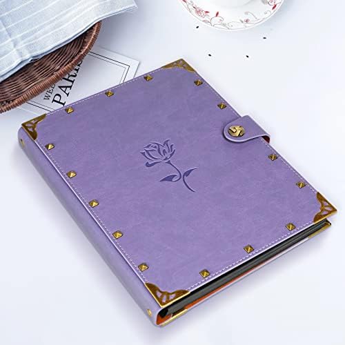 ZEEYUAN Mothers' Day Gift Leather Scrapbook Album, Purple Scrap Book Gift for Mom Grandma Couples Photo Memory Book Anniversary Wedding Scrapbook