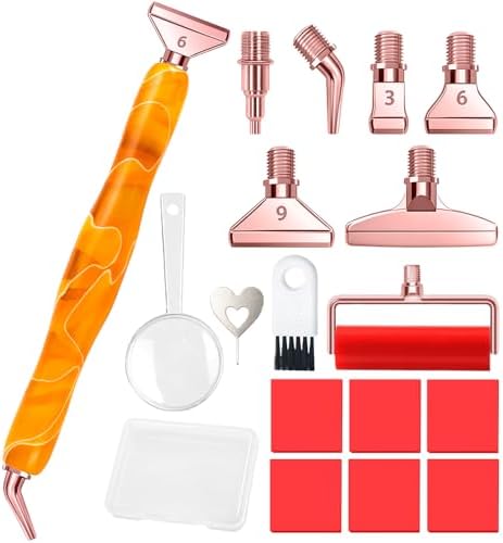 RaySoar Diamond Art Pens Diamond Art Tools Painting Pen with Screw Metal Tips Multi-Placer Tool Accessories for Adults Gem Rhinestone Picker Stylus Orange