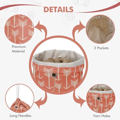 TOGETRUE Yarn Bag, Small Knitting Crochet Bag, Portable Yarn Storage Bags Organizer for Crocheting Project,Store Skein Ball, Short Knitting Needle (Pink)