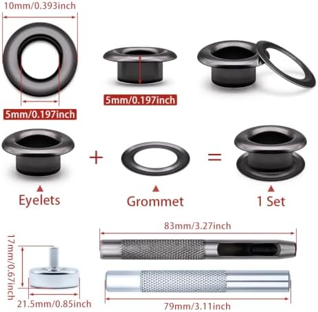 SEMINI 1000 Sets 4 Colors 5mm Grommet Eyelet Kit with Install Tool Kit