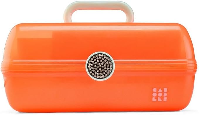 Caboodles On-The-Go Girl Makeup Box, Orange Shimmer, Show Girl Collection, Hard Plastic Makeup Organizer Box, Built-In Mirror, Secure Latch for Safe Travel, Spacious Storage for Large Items
