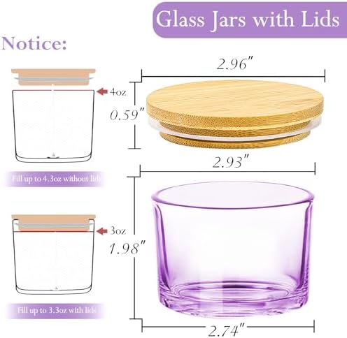 CONNOO 15 Pack 4oz Purple Glass Candle Jars with Airtight Bamboo Lids