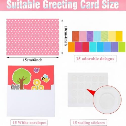 Outus 15 Pcs Card Making Kits for Kids, Handmade DIY Greeting Cards | Thank You Cards Gifts with Blank Cards, Envelopes, Stickers for Boys Girls Birthday Thanksgiving Christmas Party Crafts