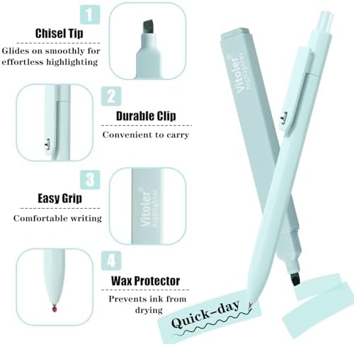 Vitoler Bible Highlighters and Pens, 6 Black Pens & 6 Highlighters | for Study, Journaling and Office Best Gifts for Teacher Nurse Mothers Day